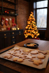 Freshly Baked Christmas Cookies Sprinkled with Powdered Sugar