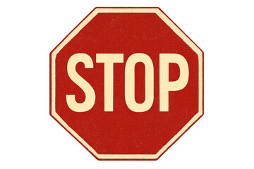 Obraz premium Red octagon stop sign presenting traffic safety regulation and warning with text message, isolated on transparent background