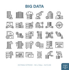 Big Data Outline Icon Vector Set for Technology Concepts