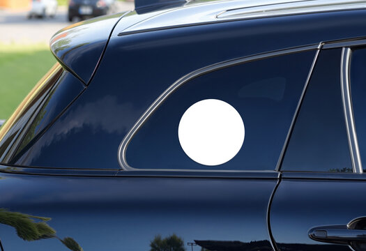Blank white round sticker on car window, ai generated
