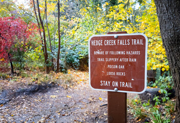 Hedge Creek Falls Trail Entrance Sign California