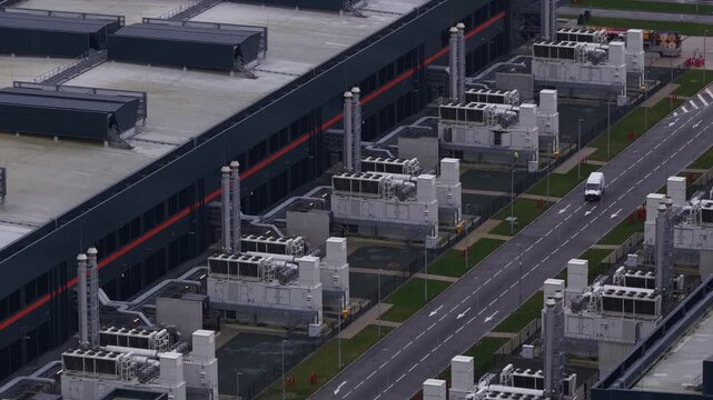 Aerial View of Data Center Backup Power and Cooling Systems