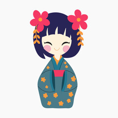 Kokehi doll asian lucky toy vector flat isolated. Graphic styleKokehi doll asian lucky toy vector flat isolated. Graphic style