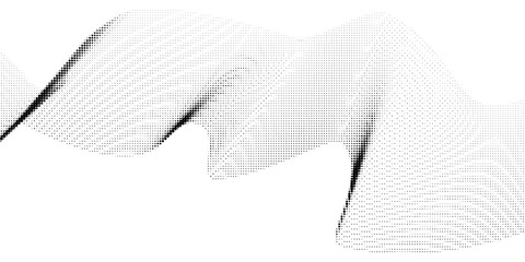 Flowing dots wave, curve shape black on the white background. Concept of technology, science, music. Flat vector.