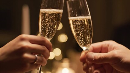 Champagne flutes clinking in celebration close up - Powered by Adobe