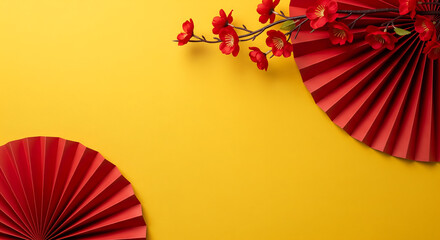 Elegant Chinese New Year Background with Red Decorations on Yellow, Festive for Celebrations