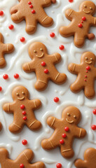 Vertical Array of Gingerbread Figures in White Icing Backdrop