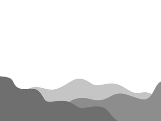 Abstract gray wavy bottom border on white. Minimalist grey wave horizon background. Simple gray curve footer layout with copy space