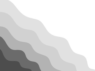 Layered gray gradient wavy abstract background. Monochrome gray liquid flow curve texture. Diagonal grey layered wave pattern with depth