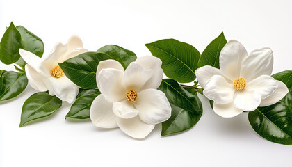 Obraz premium Jasmine flower with leaves isolated on white background isolated on white background