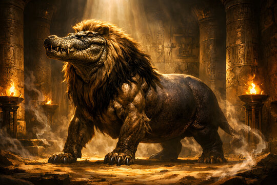 Ammit mythological beast guardian of the underworld in ancient Egyptian temple