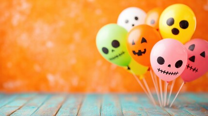 Halloween party balloons with spooky faces on a colorful background