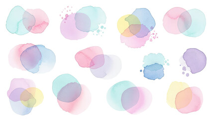 Set of abstract watercolor shapes in pastel colors Soft blobs and stains collection for graphic design overlay