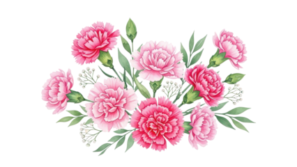 Pink carnation flower watercolor bouquet Mother's day floral arrangement for gift tag and card