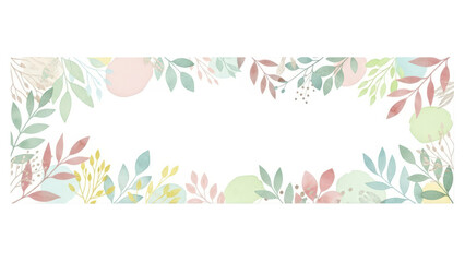 Pale leaves   botanical design banner Floral pastel watercolor border frame