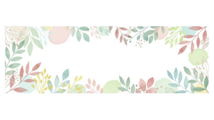 Pale leaves   botanical design banner Floral pastel watercolor border frame