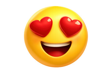 Yellow emoji face expressing deep love and adoration with happy heart-shaped eyes and open mouth on transparent background