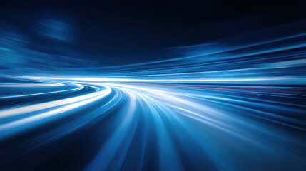 Futuristic Blue Motion Lines and Glow Over a Night City Highway for Car Advertising and Presentation Designs