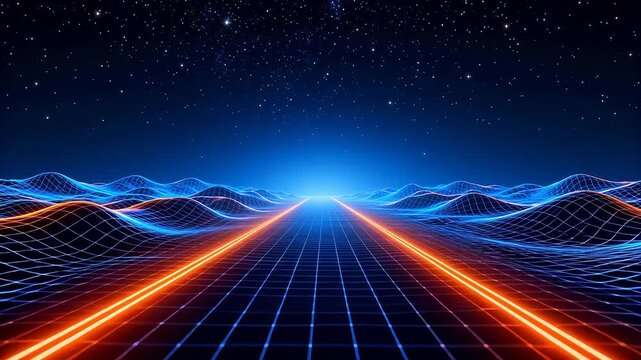 Futuristic digital landscape with glowing lines