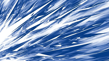 Dynamic crystalline ice explosion in blue and white creating a jagged abstract composition