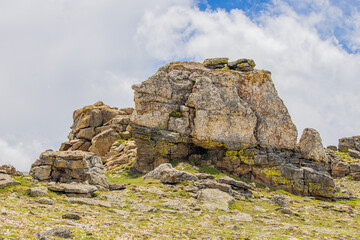 Sunny view of the beautiful landscape of the Mushroom Rocks in Rocky Mountain National Park.