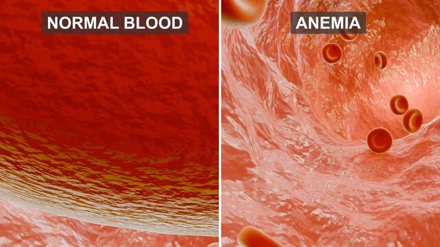 3D animation of anemia. Comparison of normal and anemic blood. Suitable for presentations and children's learning.