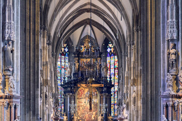 Interior view of St. Stephen's Cathedral (Stephansdom) in Vienna