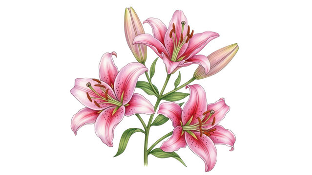 lillies drawing pink watercolor flowers botanical floral blooming png