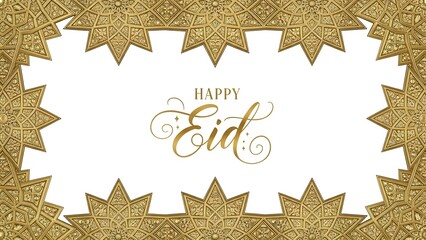 Happy Eid greeting card with golden octagram border