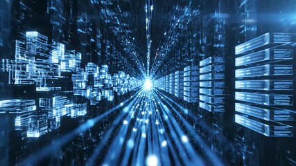 Dynamic abstract visualization of digital data flowing through intricate fiber optic networks representing highspeed internet connections global communication and advanced technological infrastructur. - Powered by Adobe