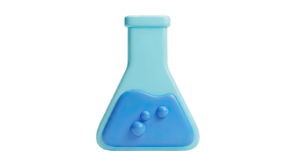 3D Render of a Blue Erlenmeyer Flask with Bubbles
