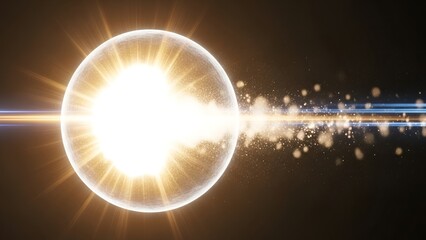 Mysterious glowing sphere with emanating light rays on a dark cosmic background