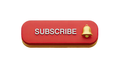3D Render of Red Subscribe Button with Gold Bell Notification Icon