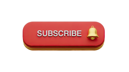 3D Render of Red Subscribe Button with Gold Bell Notification Icon