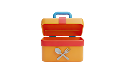 3D Rendered Lunchbox with Spoon and Fork Icon
