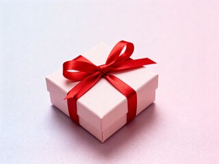 Obraz premium Dreamy Valentine's Day Surprise. Pastel Colored Gift Package with Red Bow.