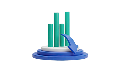 3D Bar Chart with Downward Arrow