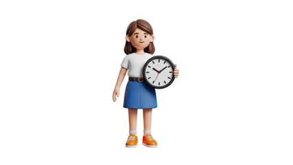 3D Cartoon Girl Holding a Clock