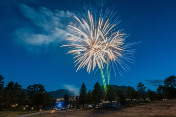 July 4th Celebration fireworks over Lake Estes Park