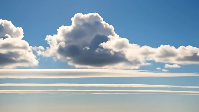Scenic view of fluffy clouds in a blue sky with unique cloud formations.