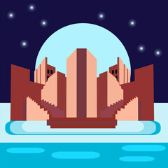 Futuristic Desert Cityscape Under Moonlight  