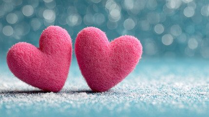 Two Pink Hearts Valentine&rsquo;s Day Background with Bokeh