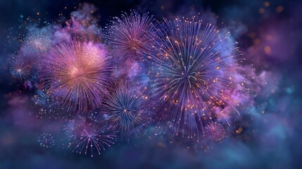 A vibrant display of colorful fireworks exploding in the night sky