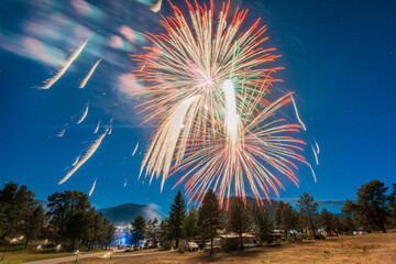 July 4th Celebration fireworks over Lake Estes Park