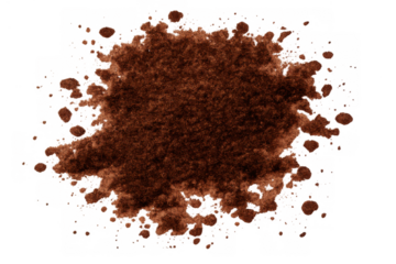 Brown textured splash forming an abstract grunge background. Coffee powder creating an organic stain with splatter details