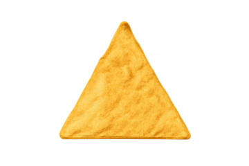 Single crunchy corn tortilla chip on a transparent background, savory snack food for dipping or nachos