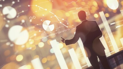 Businessman Analyzing Digital Data Charts and Graphs in Modern Office Environment