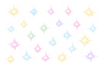 Decorative set of glowing sparkles and colorful flares. Shiny starbursts for overlay, magic dust, and abstract light