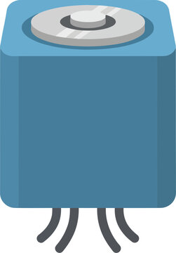 A blue square trimmer potentiometer with a slotted silver adjustment screw and multiple leads.