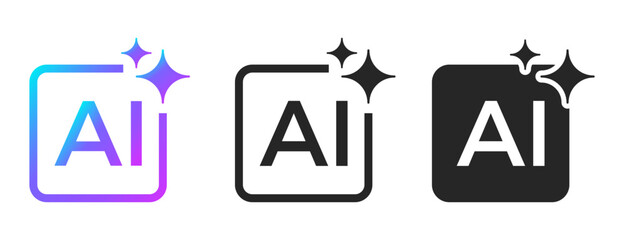 AI generate with square and stars icons. Vector symbols for artificial intelligence and creativity apps. Sparkles generate prompt.